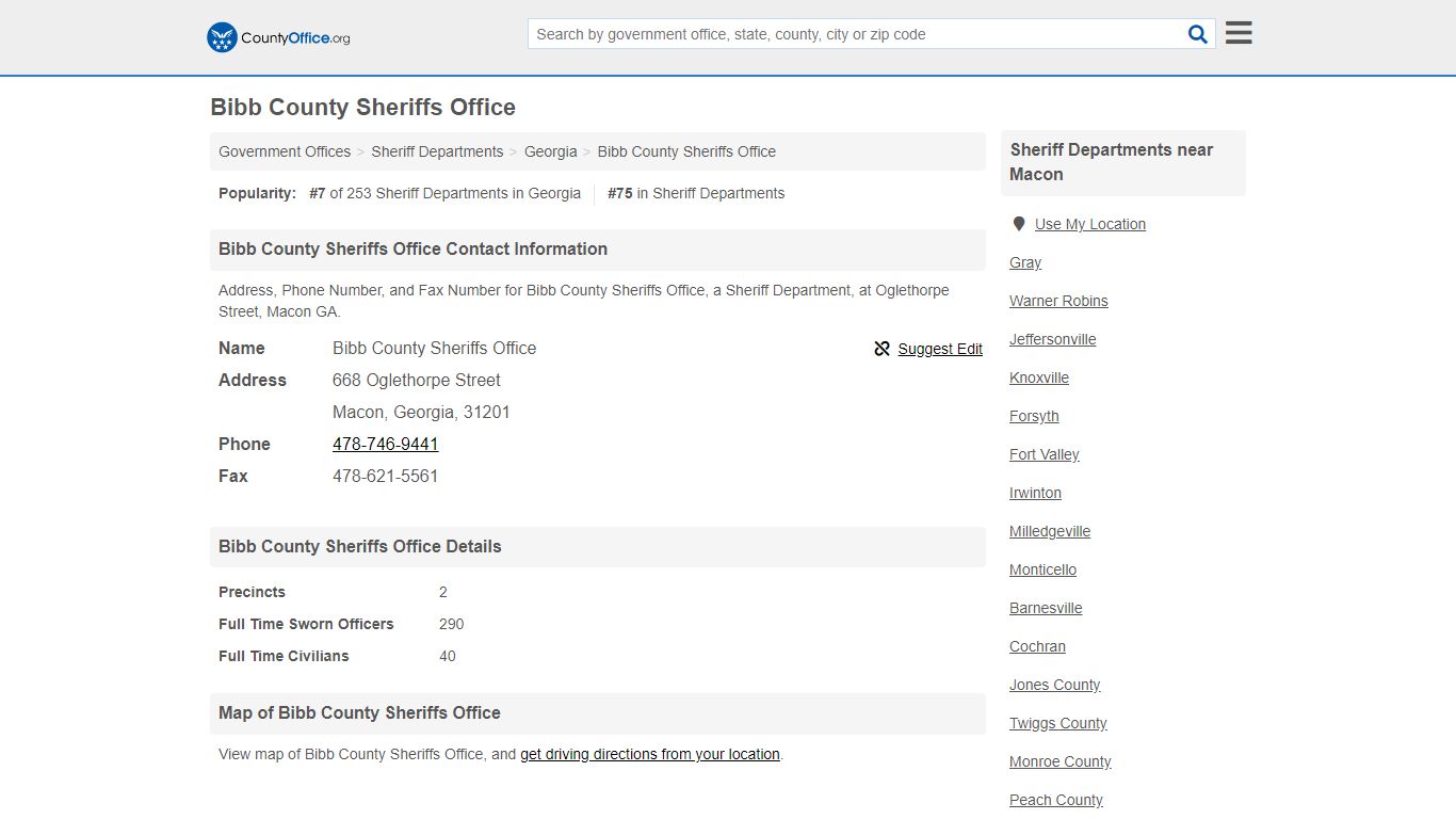 Bibb County Sheriffs Office - Macon, GA (Address, Phone, and Fax)