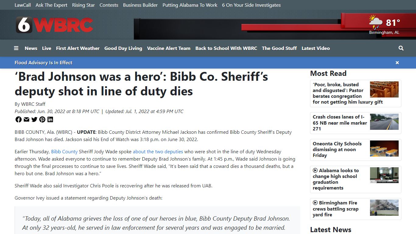 ‘Brad Johnson was a hero’: Bibb Co. Sheriff’s deputy shot ... - WBRC